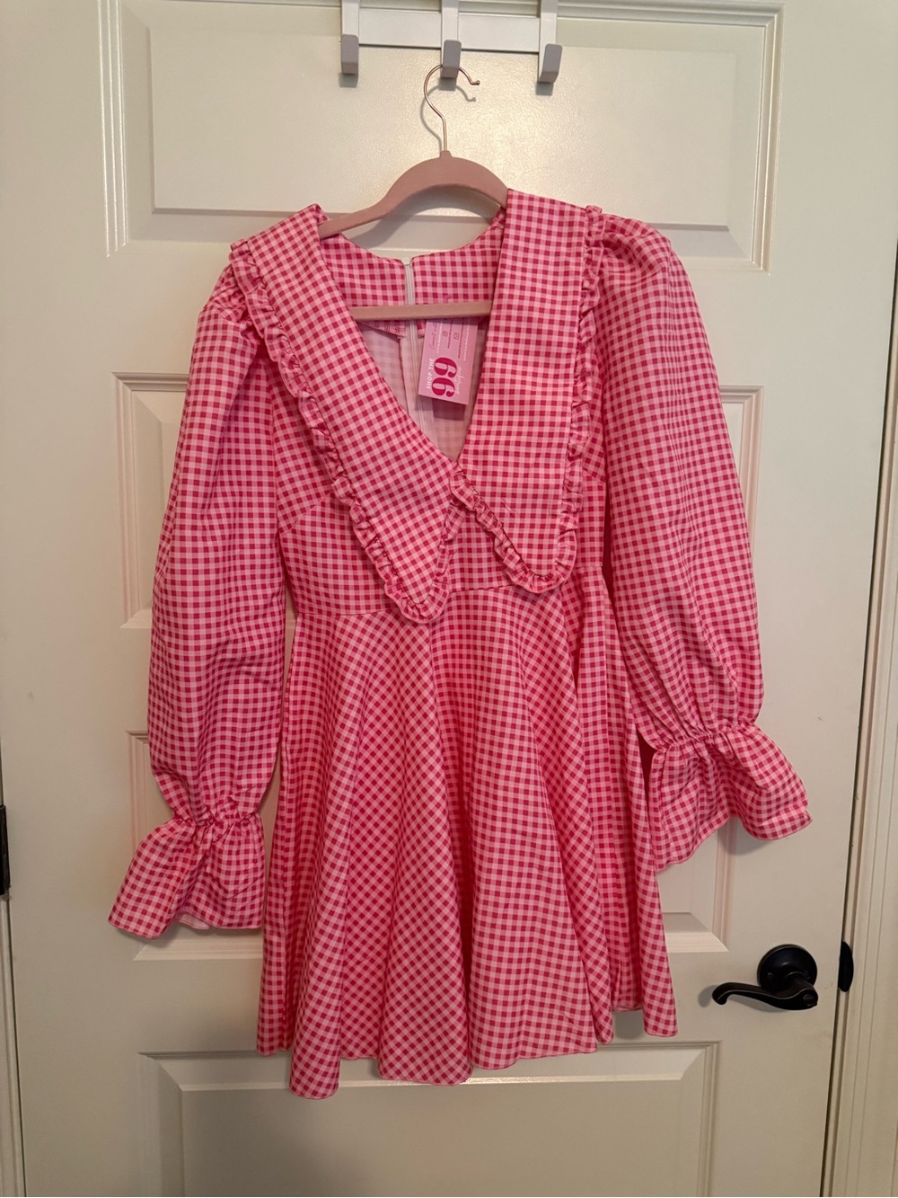 Pink Gingham Ruffle-Trim Mini Dress